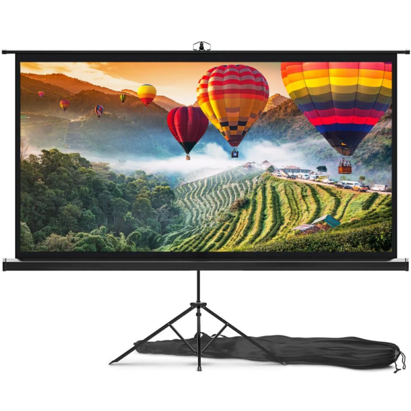 PORTABLE 100" Tripod Manual Screen, Material: Foldable Cloth , Specs: W 2400mm x H 1250mm, Length: 1250mm - Contrast ratio- 4:3 & 16:9. Weight: 6 Kgs. + Carry Case